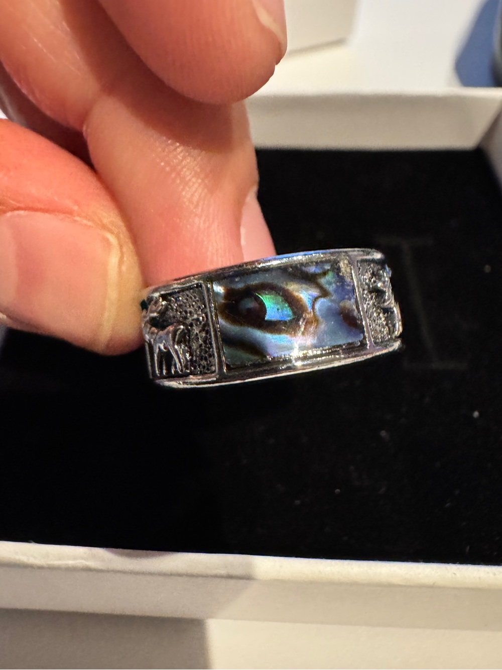 8.5 size Abalone Inlay Silver Tone Women's Band Ring - Multicolor